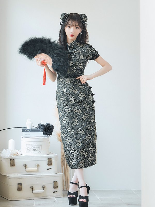 画像3: 【即日発送】【ハロウィン】 パフスリーブチャイナドレス【コスプレ2点セット】【S-XLサイズ/3カラー】(SE01YN)[HC03]