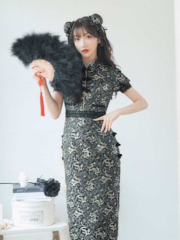 画像6: 【即日発送】【ハロウィン】 パフスリーブチャイナドレス【コスプレ2点セット】【S-XLサイズ/3カラー】(SE01YN)[HC03]