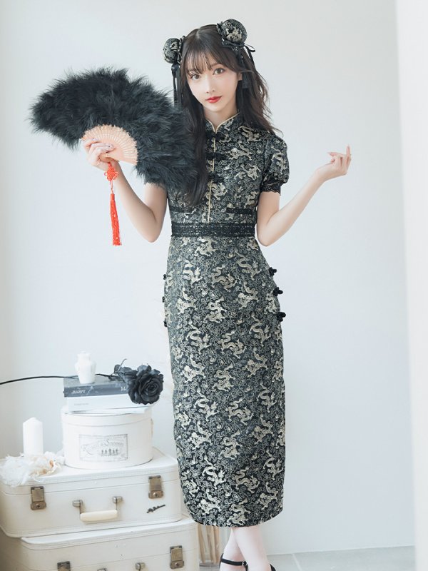 画像4: 【即日発送】【ハロウィン】 パフスリーブチャイナドレス【コスプレ2点セット】【S-XLサイズ/3カラー】(SE01YN)[HC03]