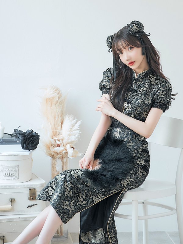 画像10: 【即日発送】【ハロウィン】 パフスリーブチャイナドレス【コスプレ2点セット】【S-XLサイズ/3カラー】(SE01YN)[HC03]