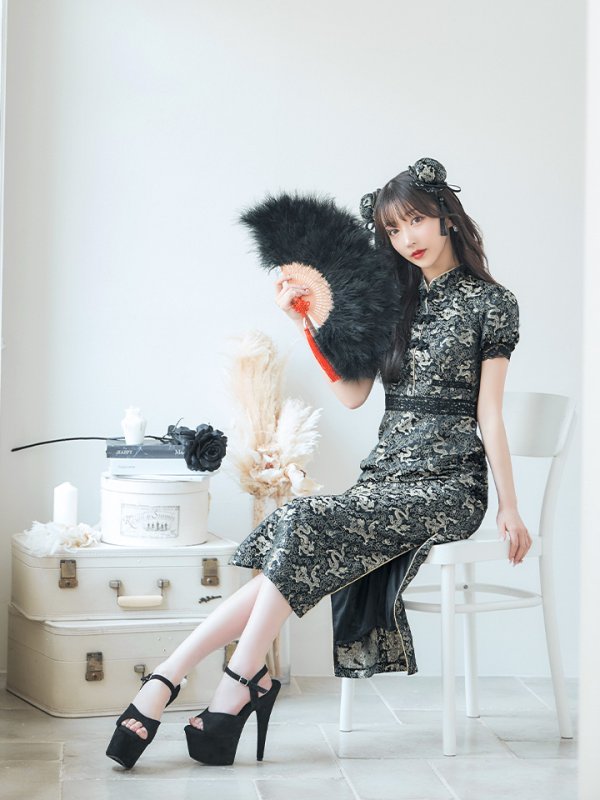 画像12: 【即日発送】【ハロウィン】 パフスリーブチャイナドレス【コスプレ2点セット】【S-XLサイズ/3カラー】(SE01YN)[HC03]