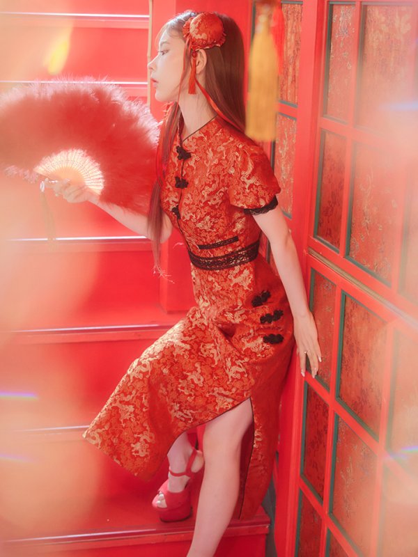 画像9: 【即日発送】【ハロウィン】 緩苺ちゃん着用 パフスリーブチャイナドレス【コスプレ2点セット】【S-Mサイズ/3カラー】(SE01YN)[OF04]