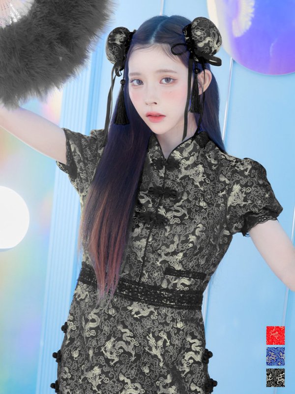 画像34: 【即日発送】【ハロウィン】 緩苺ちゃん着用 パフスリーブチャイナドレス【コスプレ2点セット】【S-Mサイズ/3カラー】(SE01YN)[OF04]