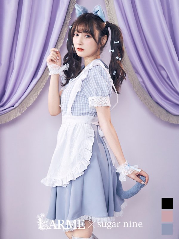 画像2: 【ハロウィン】【LARME/ラルム掲載】 ギンガムチェック猫メイド【コスプレ5点セット】【S-Mサイズ/3カラー】[YMT]