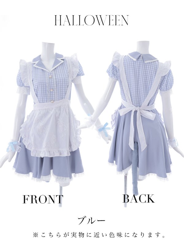 画像5: 【ハロウィン】【LARME/ラルム掲載】 ギンガムチェック猫メイド【コスプレ5点セット】【S-Mサイズ/3カラー】[OF01]