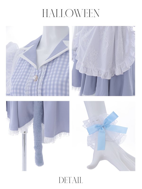 画像7: 【ハロウィン】【LARME/ラルム掲載】 ギンガムチェック猫メイド【コスプレ5点セット】【S-Mサイズ/3カラー】[OF01]