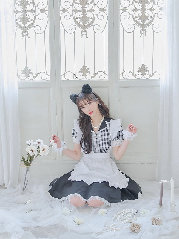 画像7: 【ハロウィン】 ギンガムチェック猫メイド【コスプレ5点セット】【S-Mサイズ/3カラー】[OF01]