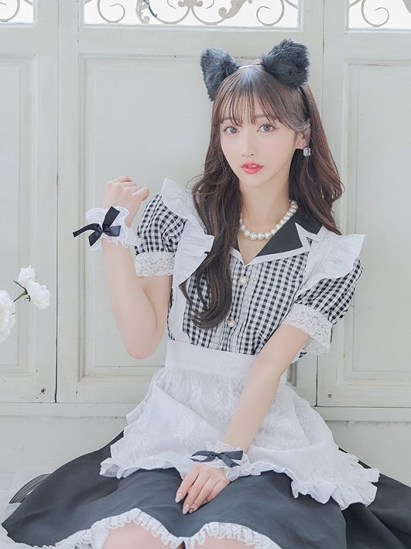 画像6: 【ハロウィン】 ギンガムチェック猫メイド【コスプレ5点セット】【S-Mサイズ/3カラー】[OF01]