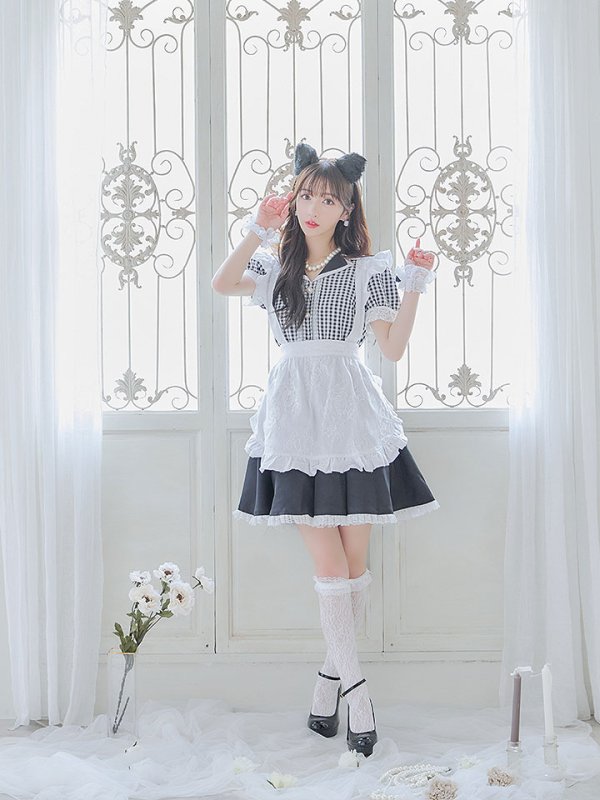 画像9: 【ハロウィン】 ギンガムチェック猫メイド【コスプレ5点セット】【S-Mサイズ/3カラー】[OF01]