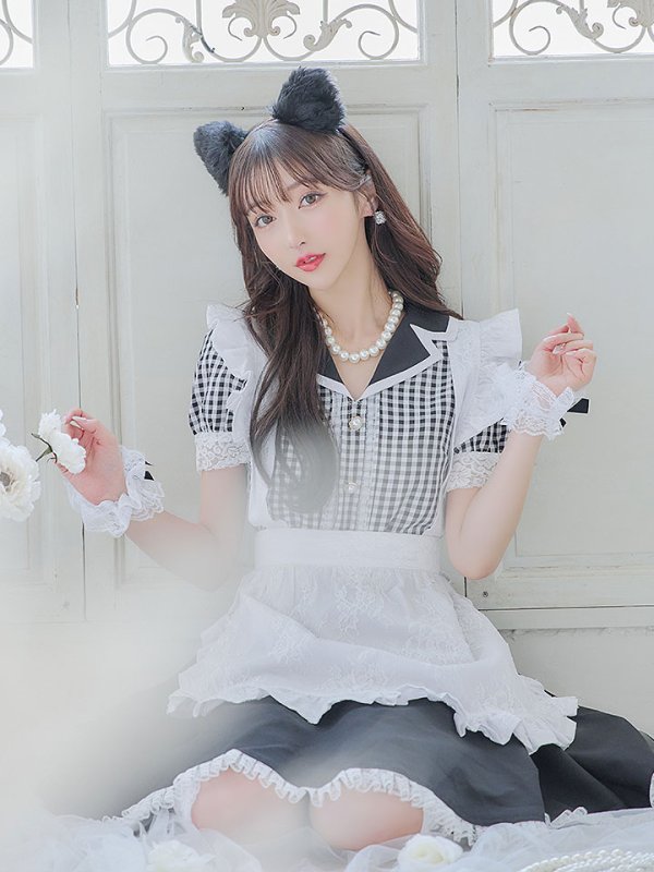 画像10: 【ハロウィン】 ギンガムチェック猫メイド【コスプレ5点セット】【S-Mサイズ/3カラー】[OF01]