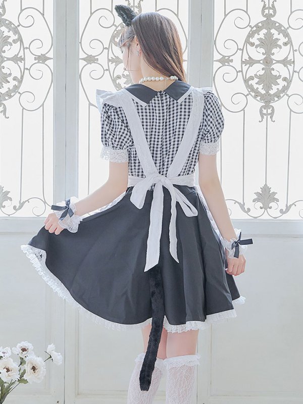 画像14: 【ハロウィン】 ギンガムチェック猫メイド【コスプレ5点セット】【S-Mサイズ/3カラー】[OF01]