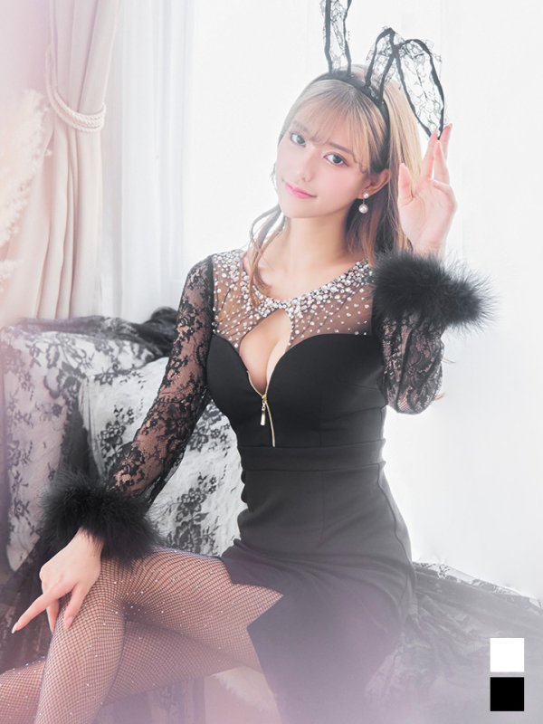 画像1: 【即日発送】【ハロウィン】 ビジューバニーワンピース 【コスプレ4点セット】【S-Lサイズ/2カラー】[YMT]