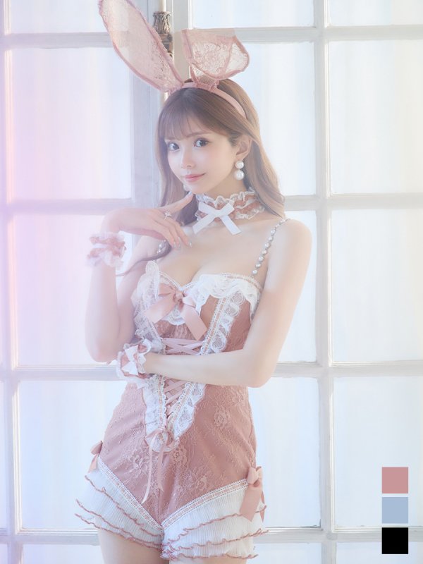 画像2: 【即日発送】【ハロウィン】パールチェーンレースバニーガール【コスプレ7点セット】【S-Lサイズ/3カラー】[YMT]