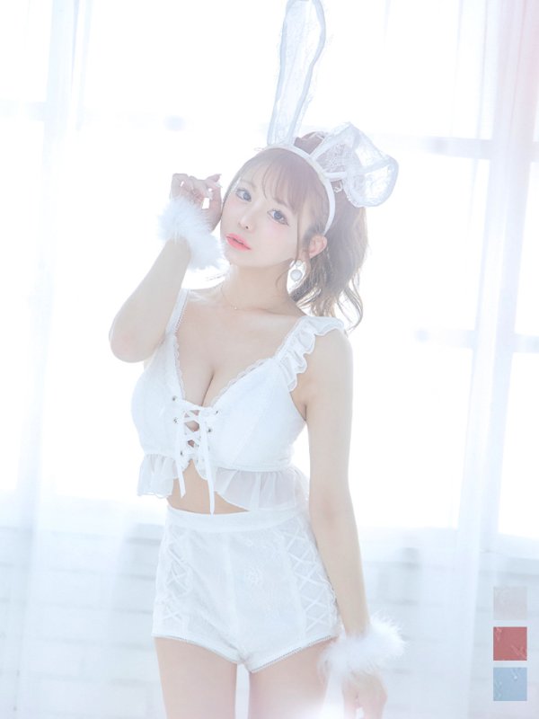 画像1: 【即日発送】【ハロウィン】 フリルレースバニーセットアップ 【コスプレ6点セット】 【S-Mサイズ/3カラー】[YMT]