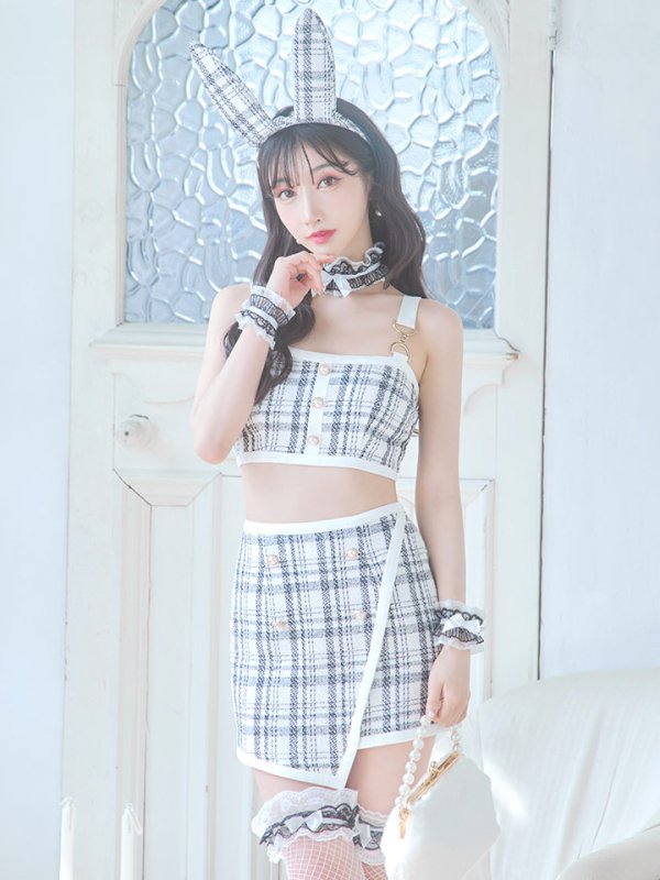 画像4: 【SALE!!】【即日発送】【ハロウィン】 ツイードバニーラップススカートセットアップコスプレ【コスプレ7点セット】【S-Mサイズ/2カラー】[OF01]