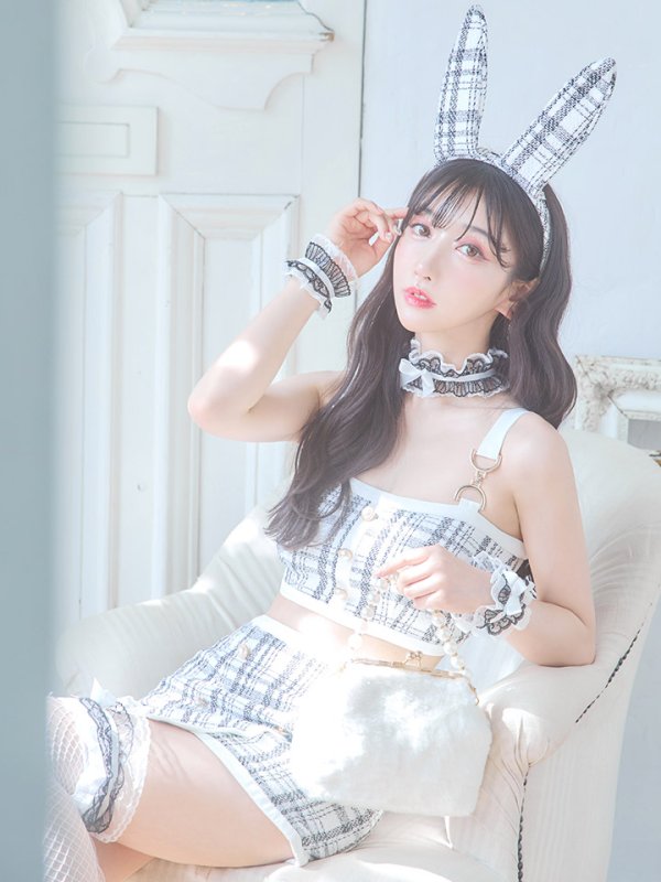 画像7: 【SALE!!】【即日発送】【ハロウィン】 ツイードバニーラップススカートセットアップコスプレ【コスプレ7点セット】【S-Mサイズ/2カラー】[OF01]