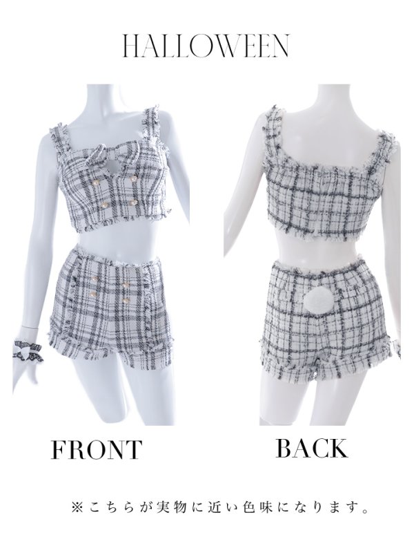 画像35: 【SALE!!】【即日発送】【ハロウィン】ツイードバニーリボンセットアップ（パンツ）【コスプレ6点セット】 【XS-Mサイズ/2カラー】[OF04]