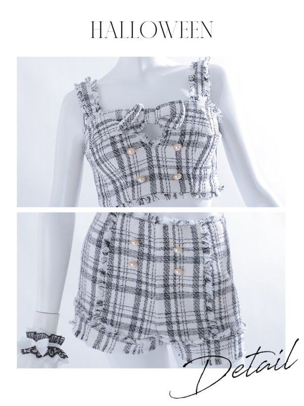 画像36: 【SALE!!】【即日発送】【ハロウィン】ツイードバニーリボンセットアップ（パンツ）【コスプレ6点セット】 【XS-Mサイズ/2カラー】[OF04]