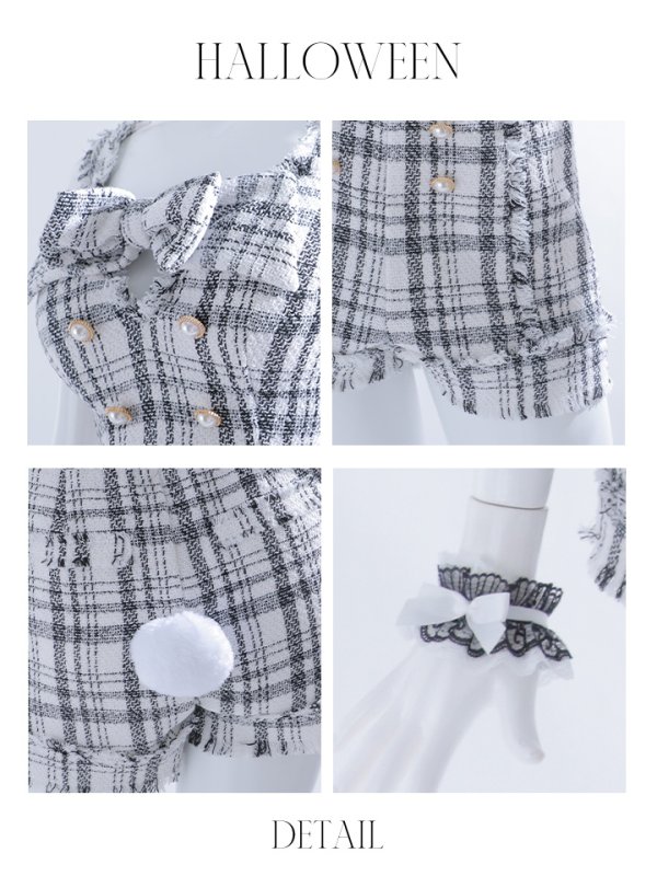 画像37: 【SALE!!】【即日発送】【ハロウィン】ツイードバニーリボンセットアップ（パンツ）【コスプレ6点セット】 【XS-Mサイズ/2カラー】[OF04]