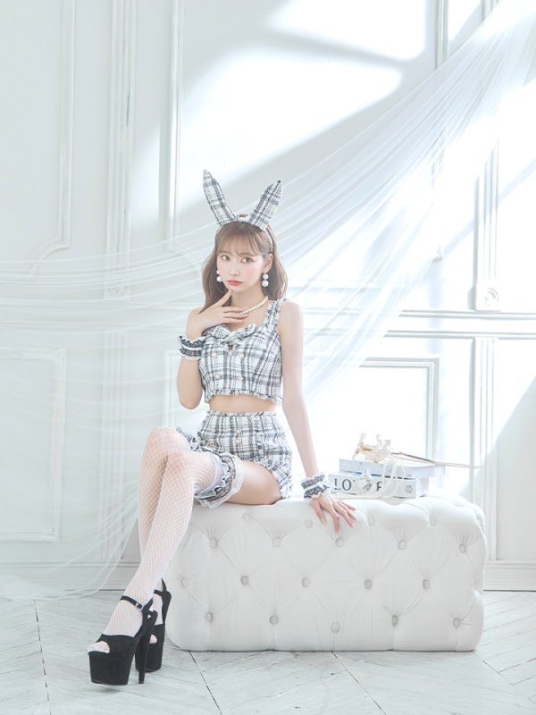 画像7: 【SALE!!】【即日発送】【ハロウィン】ツイードバニーリボンセットアップ（パンツ）【コスプレ6点セット】 【XS-Mサイズ/2カラー】[OF04]