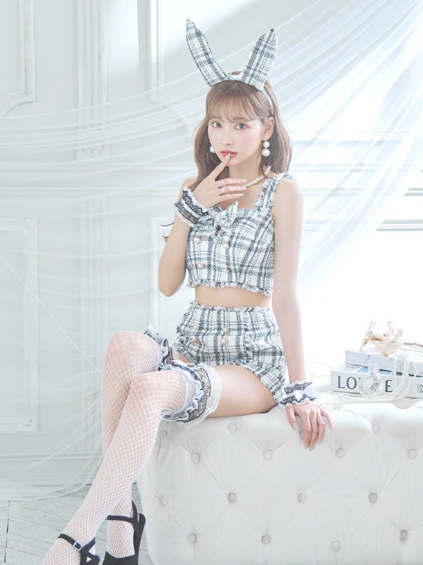 画像8: 【SALE!!】【即日発送】【ハロウィン】ツイードバニーリボンセットアップ（パンツ）【コスプレ6点セット】 【XS-Mサイズ/2カラー】[OF04]