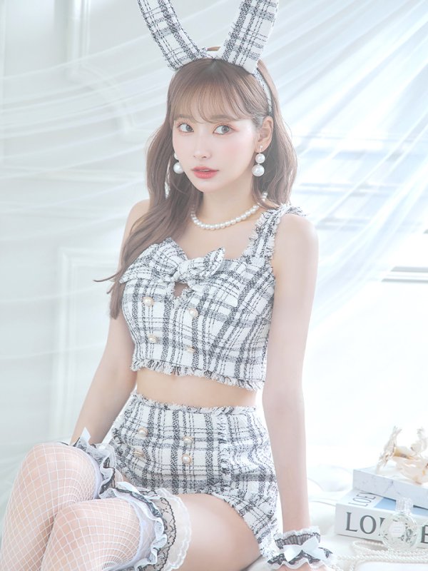 画像9: 【SALE!!】【即日発送】【ハロウィン】ツイードバニーリボンセットアップ（パンツ）【コスプレ6点セット】 【XS-Mサイズ/2カラー】[OF04]