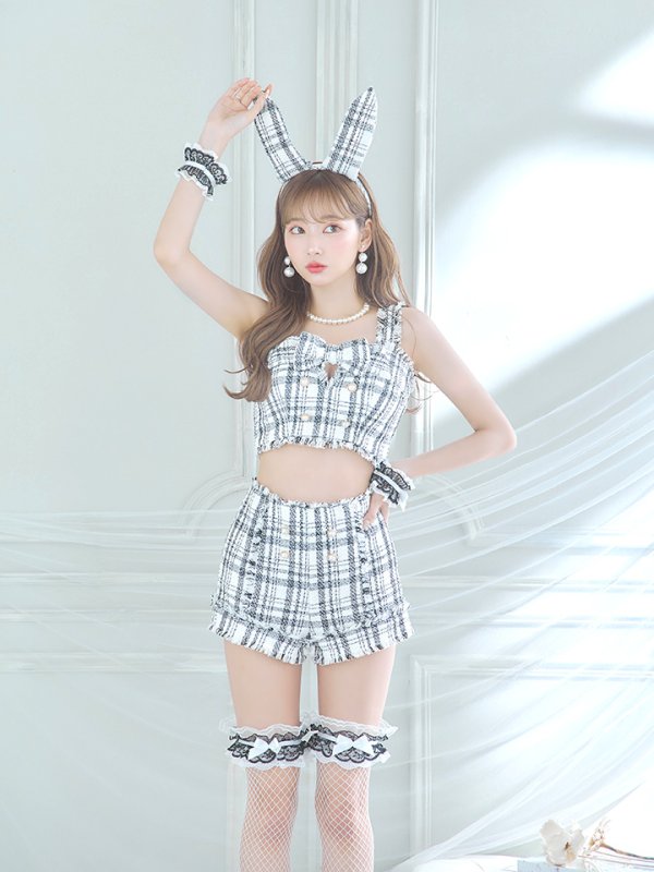 画像10: 【SALE!!】【即日発送】【ハロウィン】ツイードバニーリボンセットアップ（パンツ）【コスプレ6点セット】 【XS-Mサイズ/2カラー】[OF04]