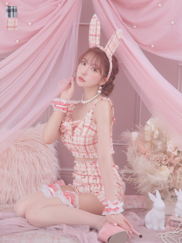 画像24: 【SALE!!】【即日発送】【ハロウィン】ツイードバニーリボンセットアップ（パンツ）【コスプレ6点セット】 【XS-Mサイズ/2カラー】[OF04]