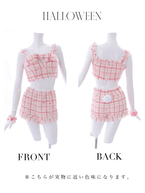 画像39: 【SALE!!】【即日発送】【ハロウィン】ツイードバニーリボンセットアップ（パンツ）【コスプレ6点セット】 【XS-Mサイズ/2カラー】[OF04]