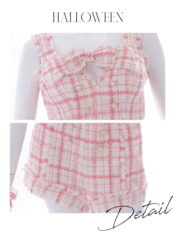 画像40: 【SALE!!】【即日発送】【ハロウィン】ツイードバニーリボンセットアップ（パンツ）【コスプレ6点セット】 【XS-Mサイズ/2カラー】[OF04]