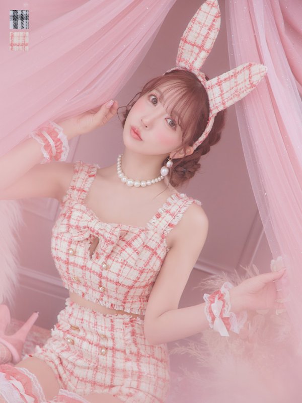 画像26: 【SALE!!】【即日発送】【ハロウィン】ツイードバニーリボンセットアップ（パンツ）【コスプレ6点セット】 【XS-Mサイズ/2カラー】[OF04]