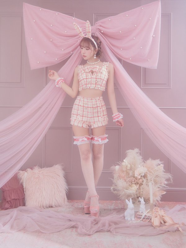 画像29: 【SALE!!】【即日発送】【ハロウィン】ツイードバニーリボンセットアップ（パンツ）【コスプレ6点セット】 【XS-Mサイズ/2カラー】[OF04]