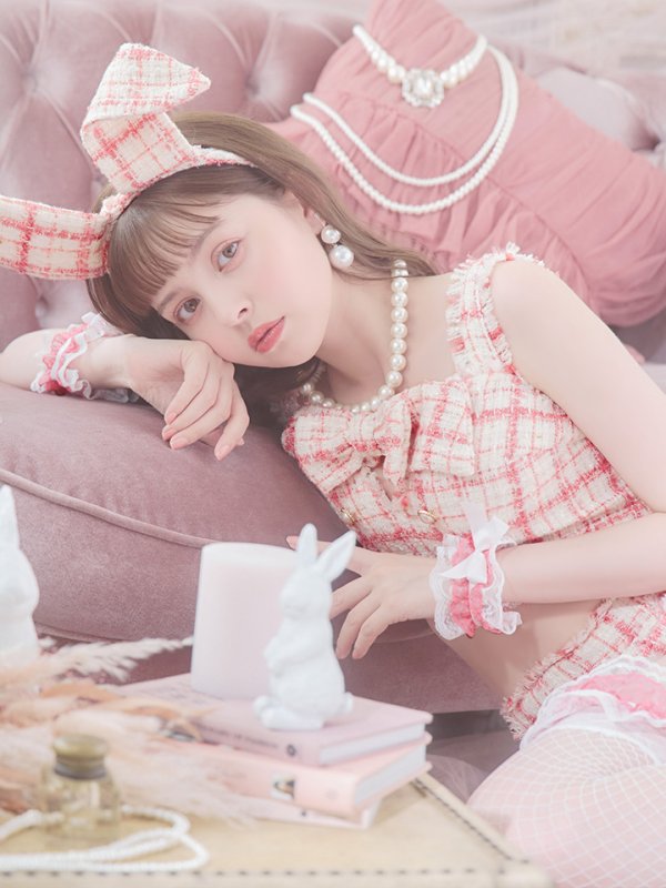 画像21: 【SALE!!】【即日発送】【ハロウィン】ツイードバニーリボンセットアップ（パンツ）【コスプレ6点セット】 【XS-Mサイズ/2カラー】[OF04]