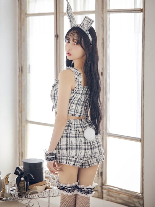 画像10: 【SALE!!】【即日発送】【ハロウィン】ツイードバニーリボンセットアップ（パンツ）【コスプレ6点セット】 【XS-Mサイズ/2カラー】[OF04]