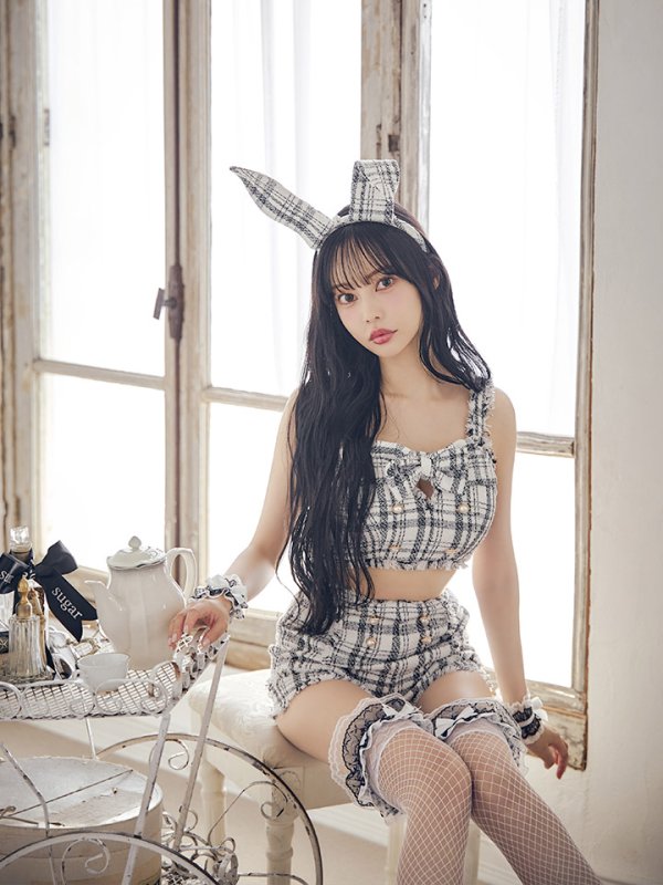 画像13: 【SALE!!】【即日発送】【ハロウィン】ツイードバニーリボンセットアップ（パンツ）【コスプレ6点セット】 【XS-Mサイズ/2カラー】[OF04]