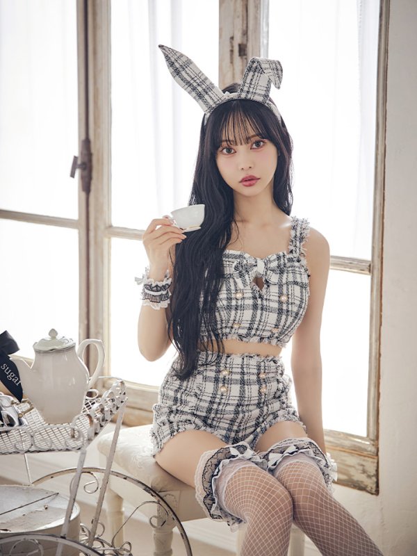 画像14: 【SALE!!】【即日発送】【ハロウィン】ツイードバニーリボンセットアップ（パンツ）【コスプレ6点セット】 【XS-Mサイズ/2カラー】[OF04]