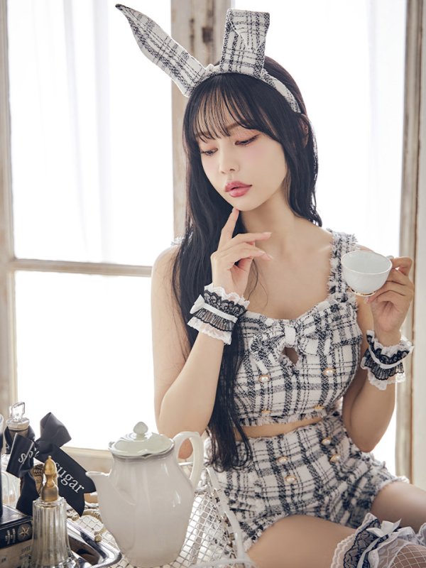 画像15: 【SALE!!】【即日発送】【ハロウィン】ツイードバニーリボンセットアップ（パンツ）【コスプレ6点セット】 【XS-Mサイズ/2カラー】[OF04]