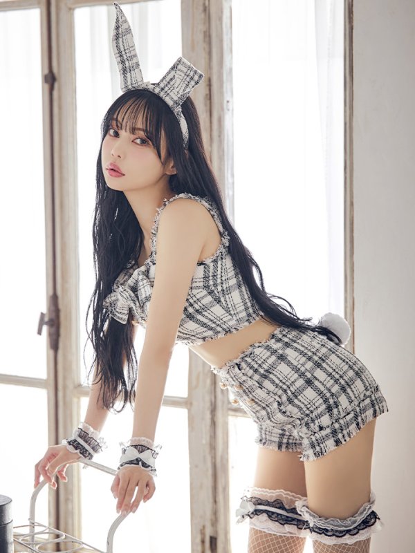 画像3: 【SALE!!】【即日発送】【ハロウィン】ツイードバニーリボンセットアップ（パンツ）【コスプレ6点セット】 【XS-Mサイズ/2カラー】[OF04]