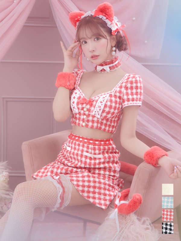 画像1: 値下げ！【即日発送】【ハロウィン】ツイードキャットセットアップ 【コスプレ6点セット】 【XS-Mサイズ/4カラー】[YMT]