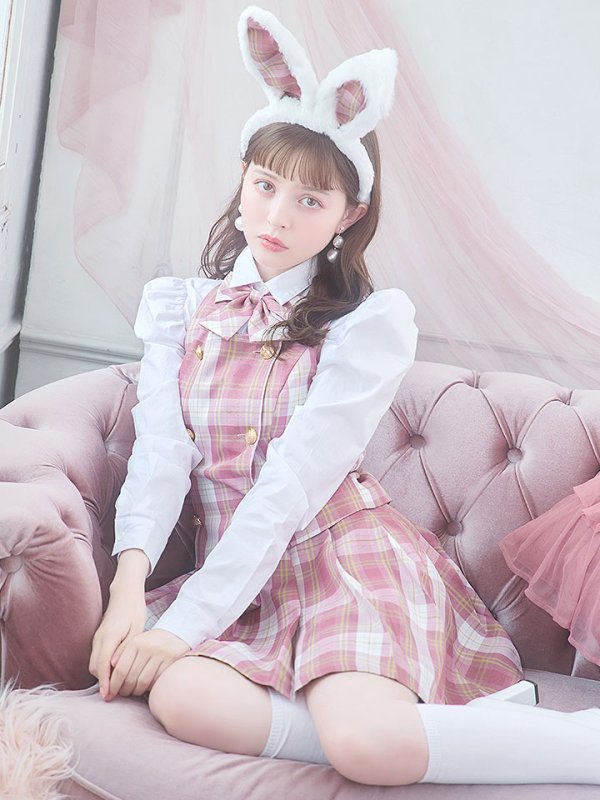 画像1: 【ハロウィン】チェック制服バニー【コスプレ6点セット】 【S-Lサイズ/1カラー】[YMT]