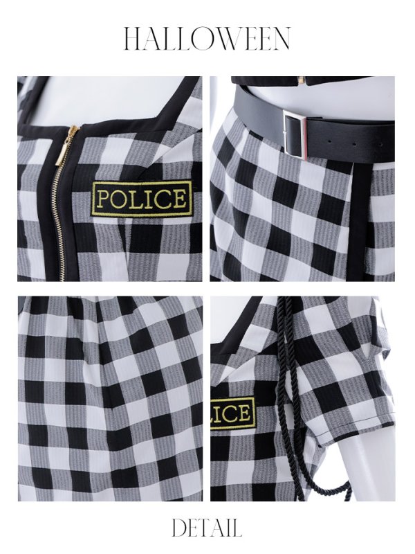 画像20: 【SALE!!】送料無料！【ハロウィン】 ギンガムセットアップポリス 【コスプレ5点セット】【XS-Mサイズ/1カラー】(OF0106-SV)[OF01-B]