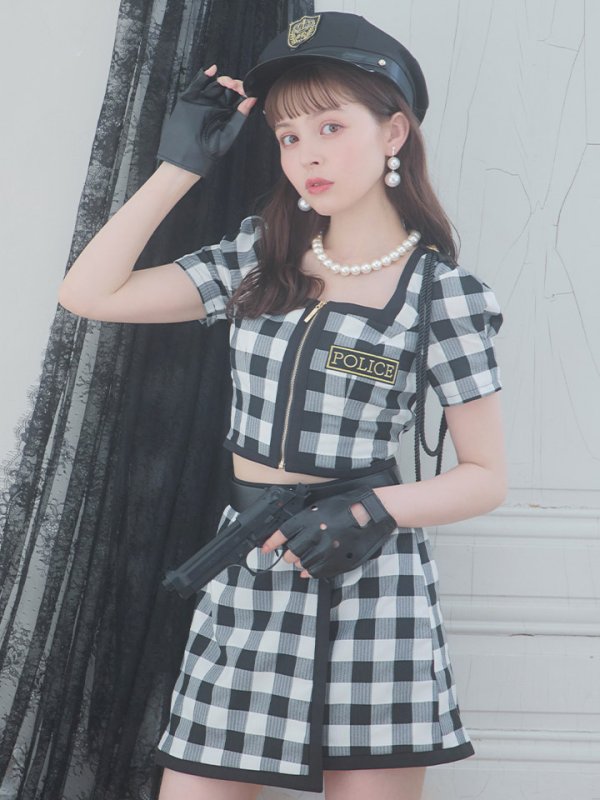 画像3: 【SALE!!】送料無料！【ハロウィン】 ギンガムセットアップポリス 【コスプレ5点セット】【XS-Mサイズ/1カラー】(OF0106-SV)[OF01-B]