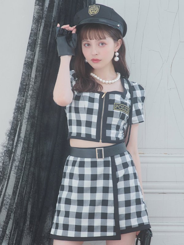 画像4: 【SALE!!】送料無料！【ハロウィン】 ギンガムセットアップポリス 【コスプレ5点セット】【XS-Mサイズ/1カラー】(OF0106-SV)[OF01-B]
