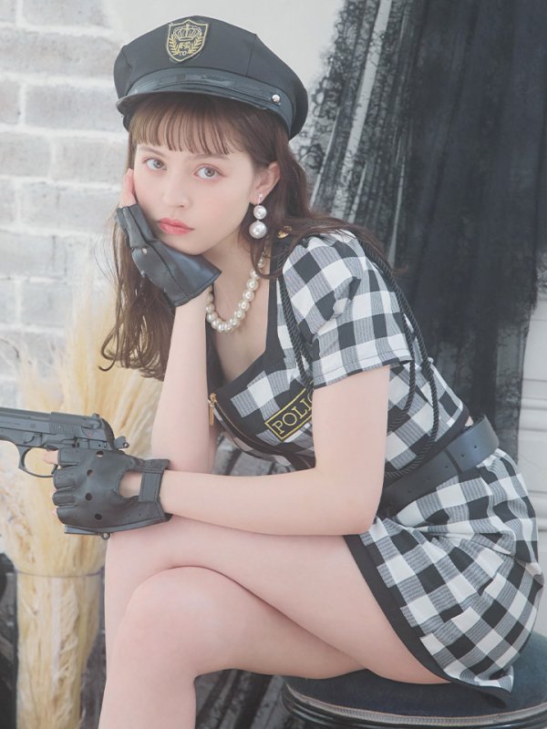 画像6: 【SALE!!】送料無料！【ハロウィン】 ギンガムセットアップポリス 【コスプレ5点セット】【XS-Mサイズ/1カラー】(OF0106-SV)[OF01-B]