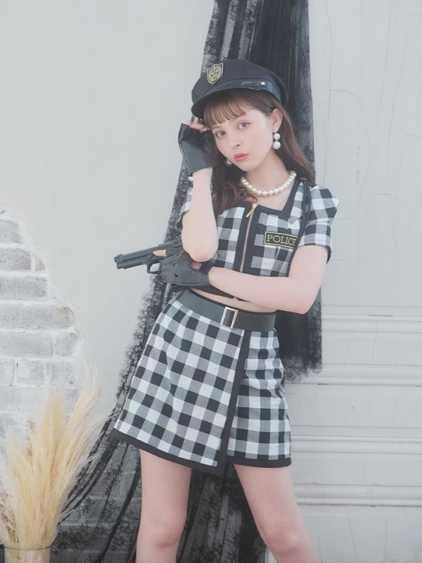 画像7: 【SALE!!】送料無料！【ハロウィン】 ギンガムセットアップポリス 【コスプレ5点セット】【XS-Mサイズ/1カラー】(OF0106-SV)[OF01-B]