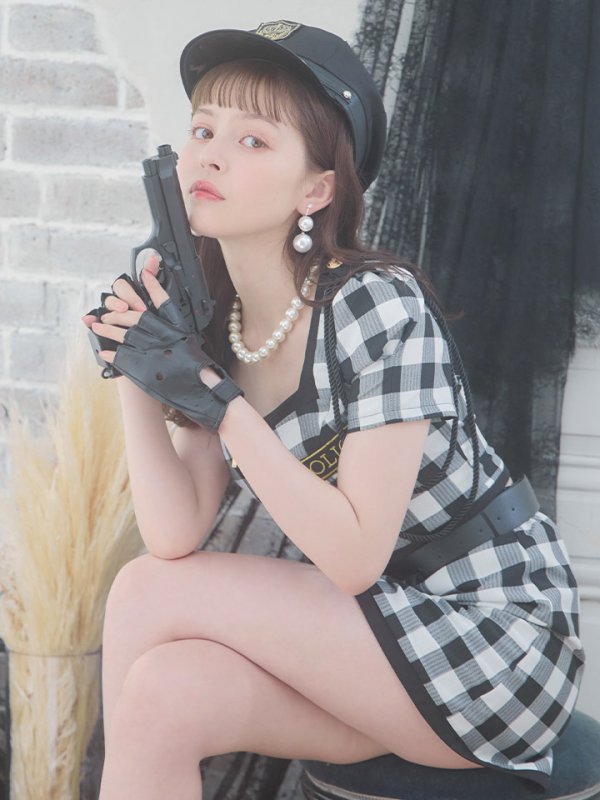 画像10: 【SALE!!】送料無料！【ハロウィン】 ギンガムセットアップポリス 【コスプレ5点セット】【XS-Mサイズ/1カラー】(OF0106-SV)[OF01-B]