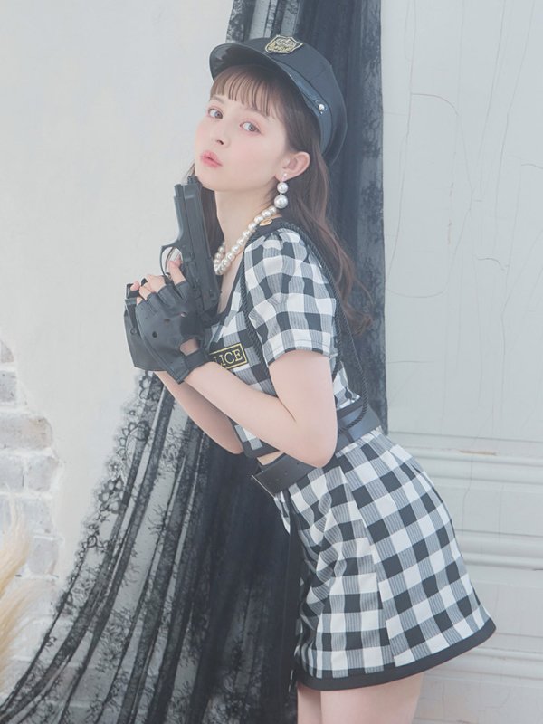 画像13: 【SALE!!】送料無料！【ハロウィン】 ギンガムセットアップポリス 【コスプレ5点セット】【XS-Mサイズ/1カラー】(OF0106-SV)[OF01-B]