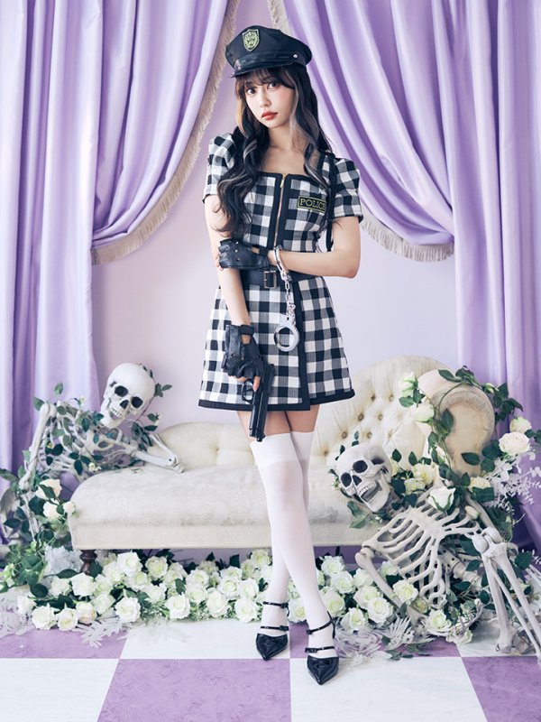 画像3: 【SALE!!】送料無料！【ハロウィン】【LARME/ラルム掲載】 ギンガムセットアップポリス 【コスプレ5点セット】【XS-Mサイズ/1カラー】(OF0106-SV)[OF01-B]