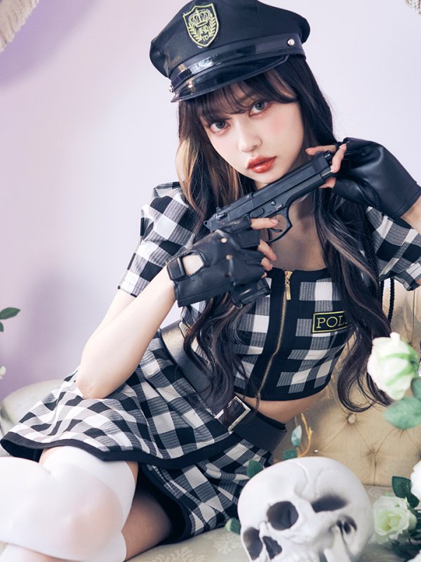 画像5: 【SALE!!】送料無料！【ハロウィン】【LARME/ラルム掲載】 ギンガムセットアップポリス 【コスプレ5点セット】【XS-Mサイズ/1カラー】(OF0106-SV)[OF01-B]
