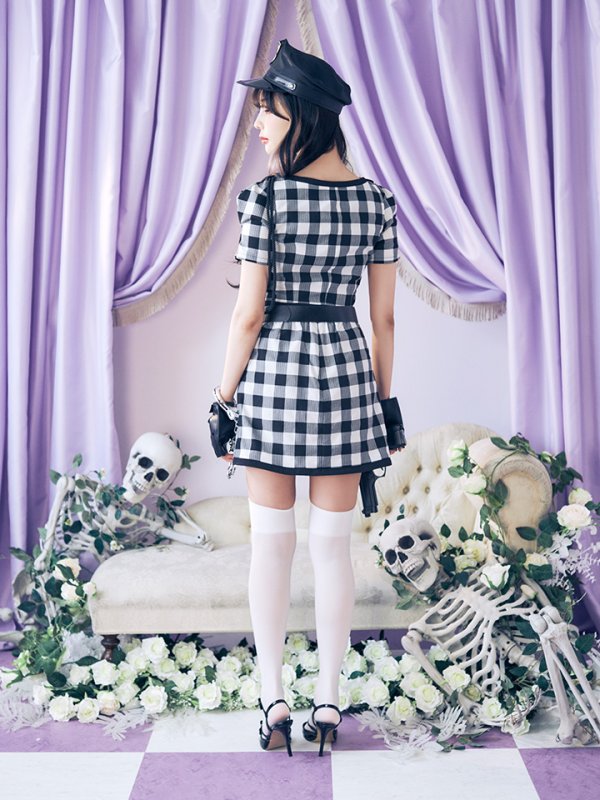 画像6: 【SALE!!】送料無料！【ハロウィン】【LARME/ラルム掲載】 ギンガムセットアップポリス 【コスプレ5点セット】【XS-Mサイズ/1カラー】(OF0106-SV)[OF01-B]
